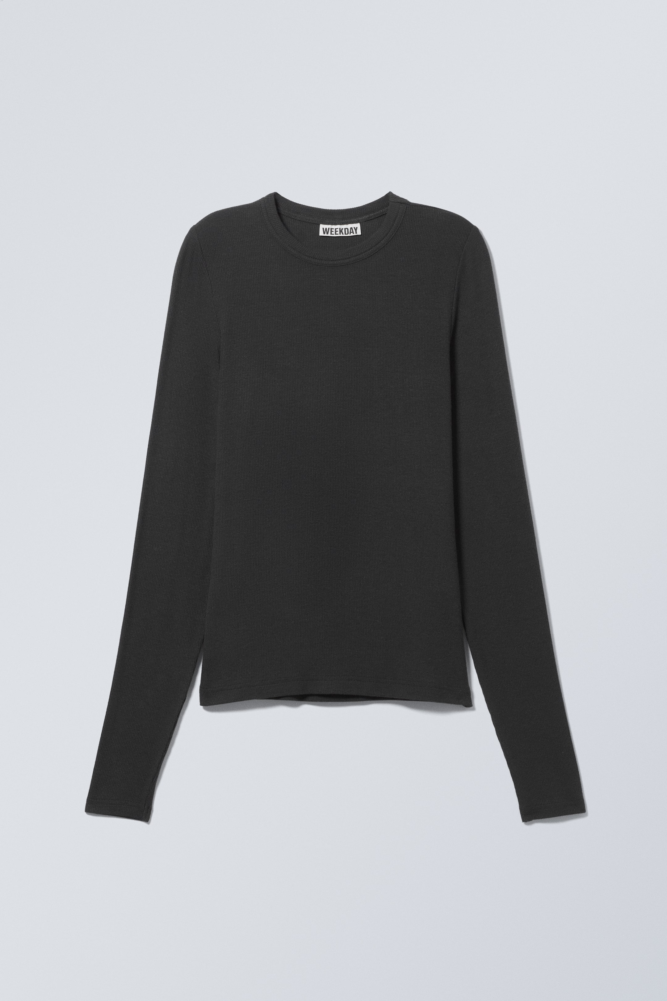 View larger image: Sheer Ribbed Long Sleeve Top - Dark Grey - Ladies | H&M GB 1