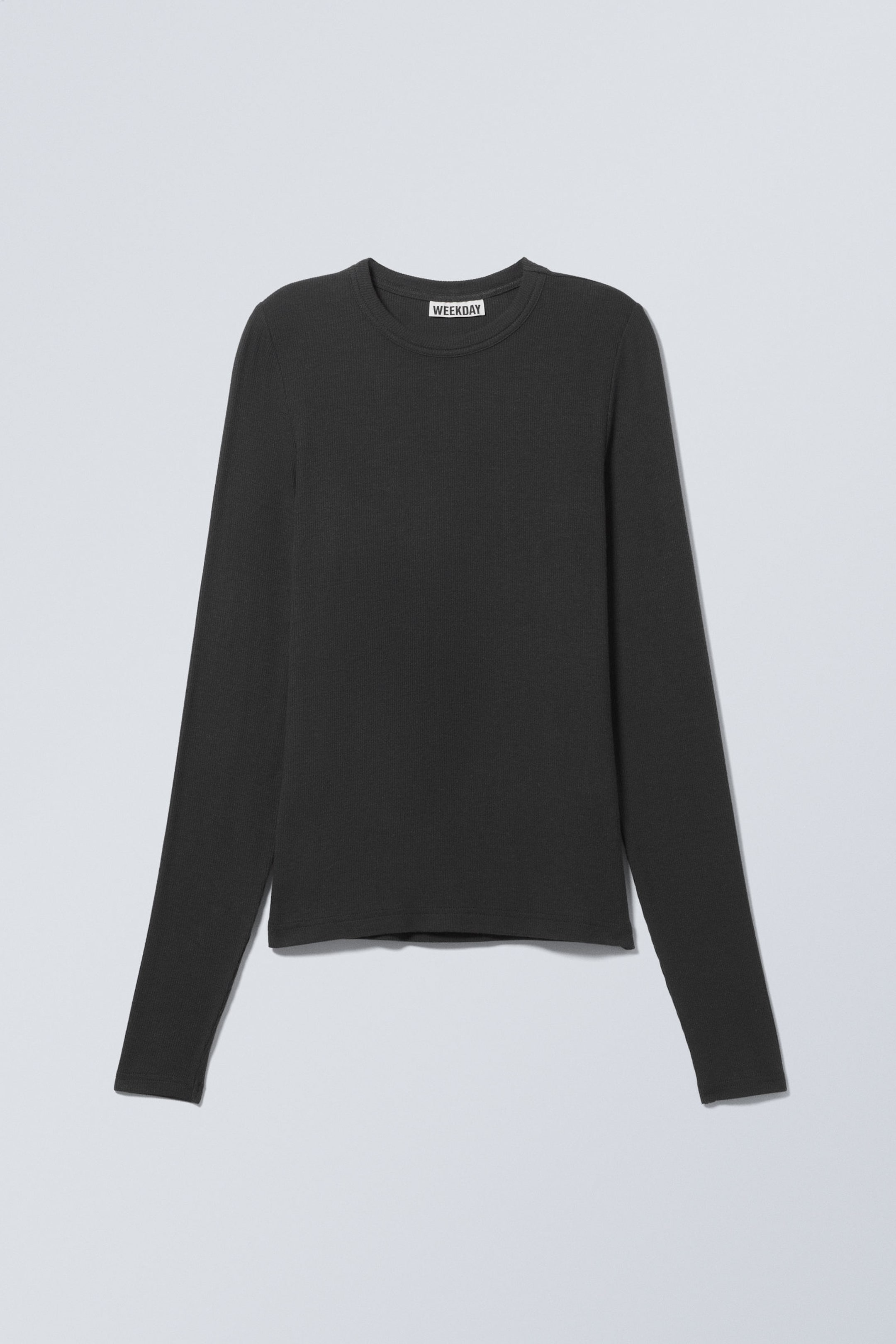 Dark Grey - Sheer Ribbed Long Sleeve Top - 0