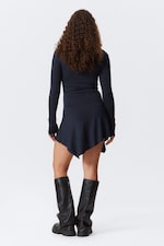 Bleu foncé - Mini-robe drapée asymétrique - 3