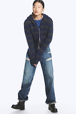 Blue & Grey Stripes - Knitted Wool-Blend Zip Hoodie - 1