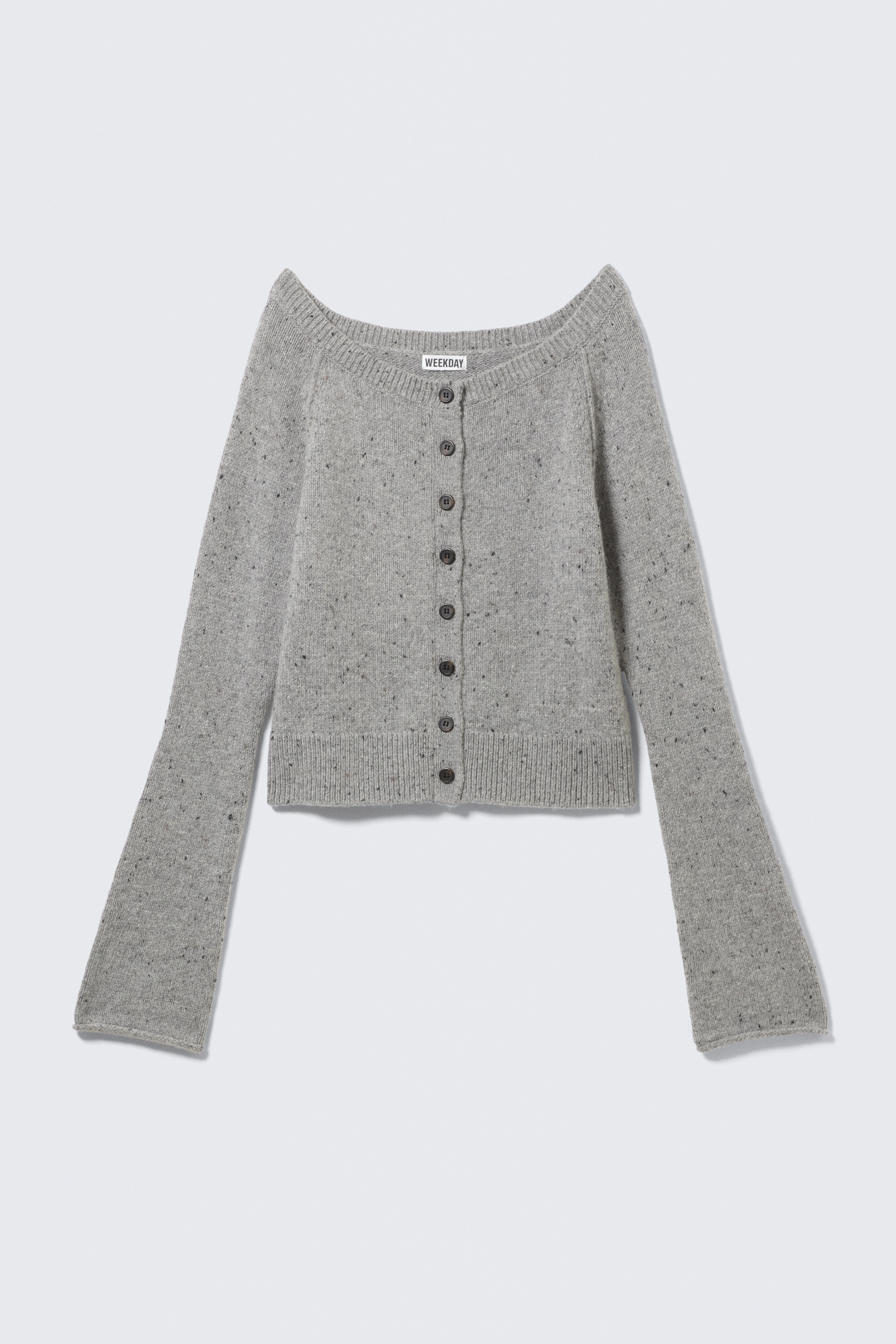 Nepped Knitted Wool-Blend Cardigan - Grey Melange/Dark Brown Melange