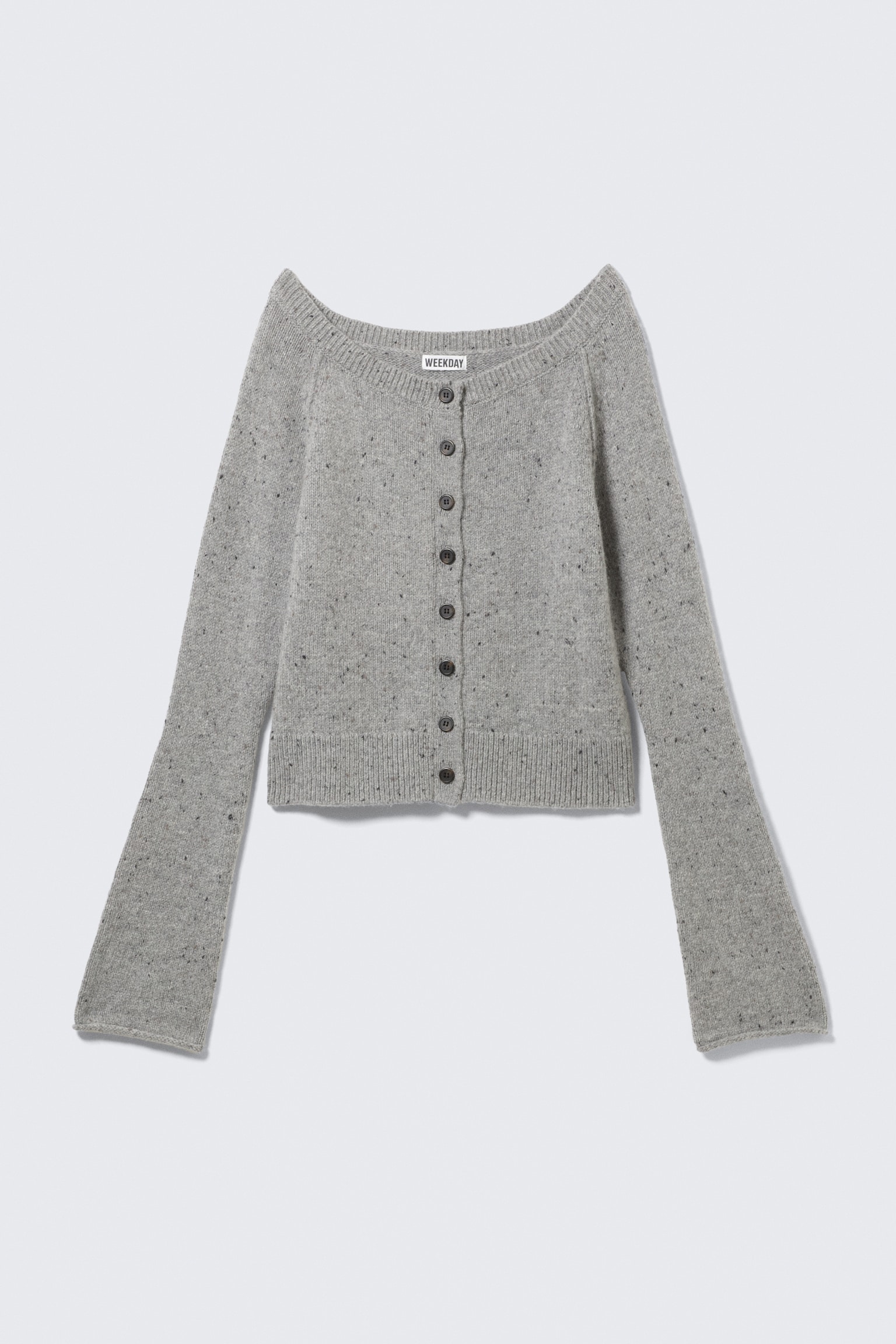 Nepped Knitted Wool-Blend Cardigan - Grey Melange/Dark Brown Melange - 2