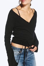 Svart - Omslagsstrikket cardigan med V-hals - 1