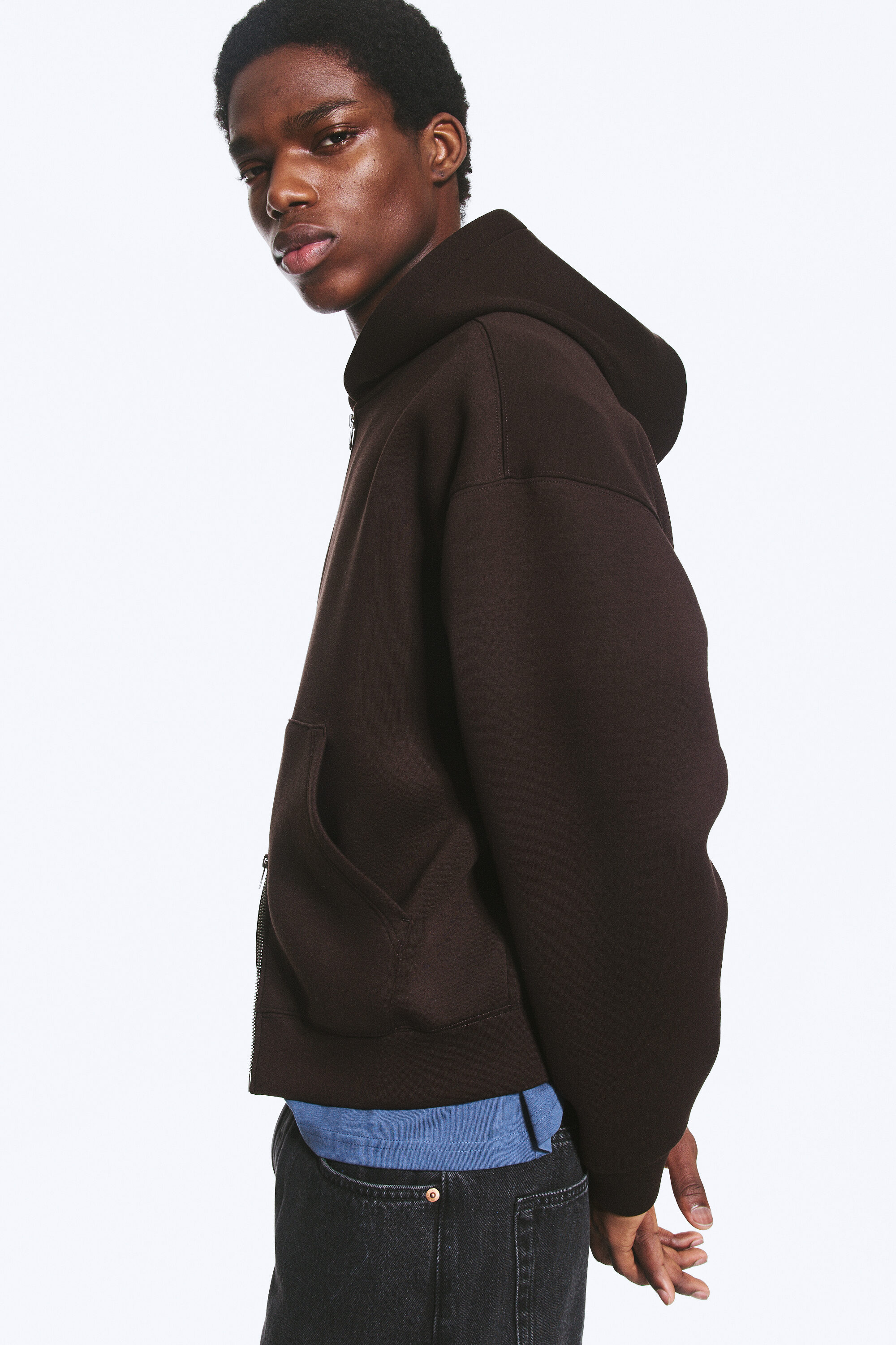 simon scuba zip hoodie - Dark Brown | Weekday WW