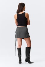 Dark Grey Melange - Strappy Mini Wrap Skirt - 3
