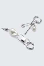 Silver - Asymmetric Pearl Hoop Earrings - 0