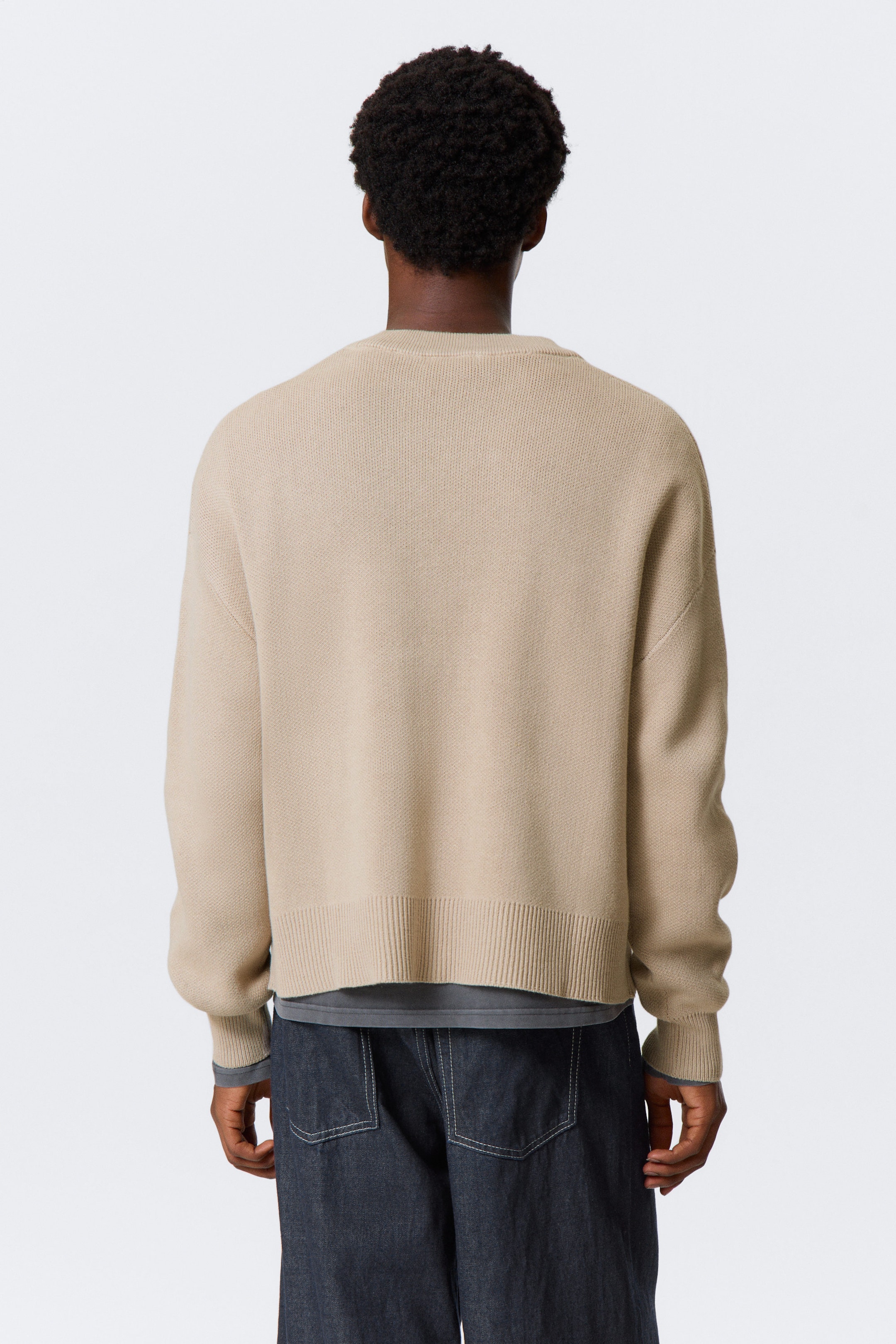 Beige - Relaxed Boxy Knitted Sweater - 3