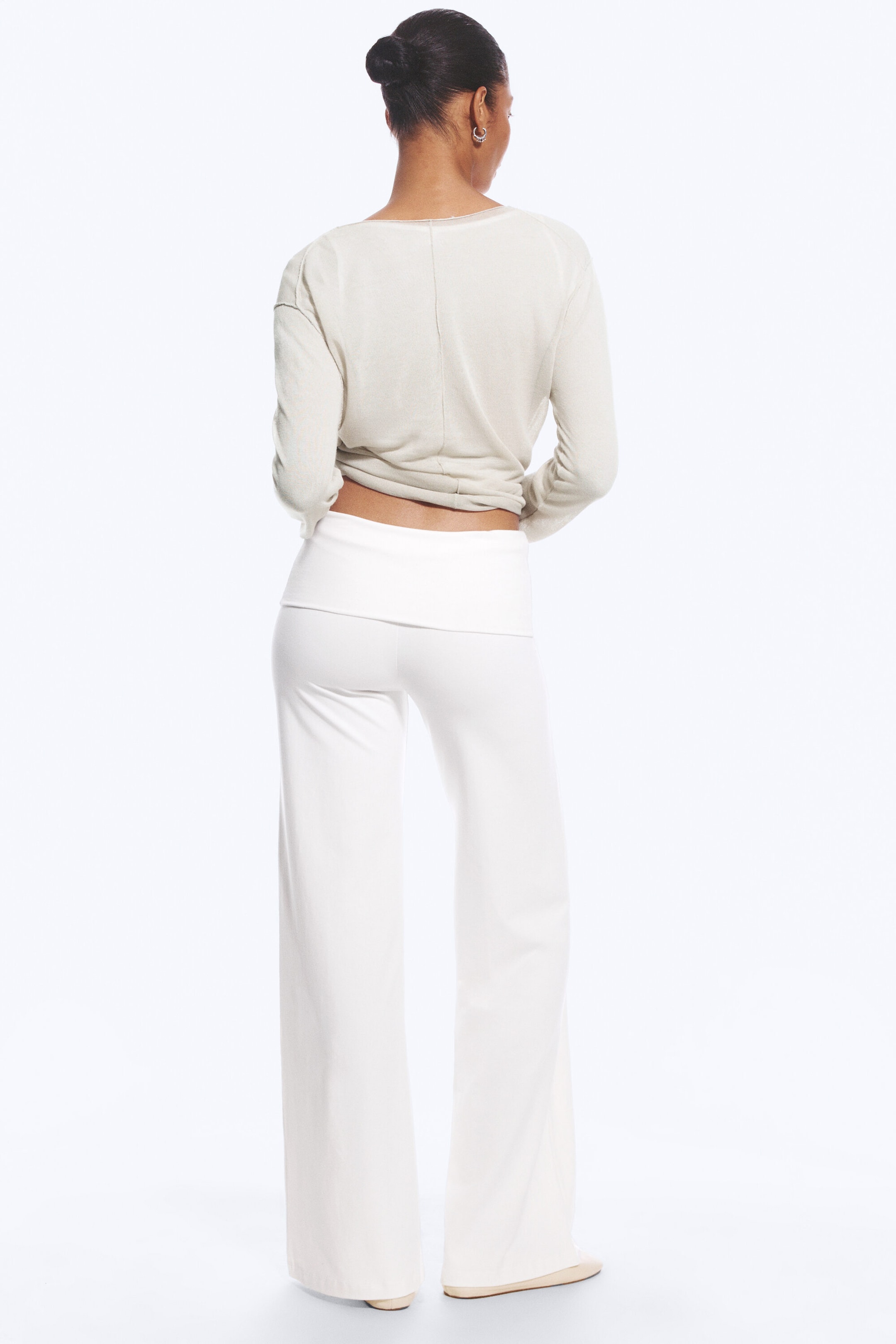White - Mid-Rise Flared Pyjama Trousers - 4