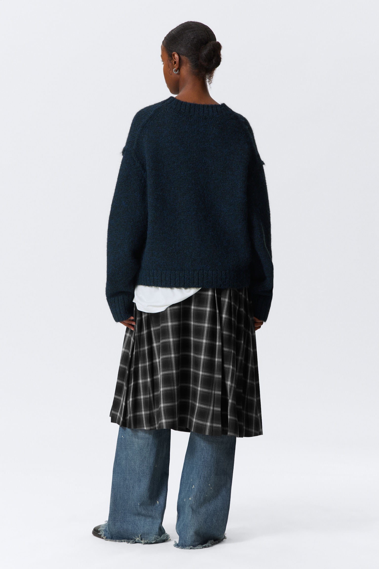 Loose Fit Knitted V-neck Cardigan - Dark Blue/Grey Melange/Dark Brown Melange - 3