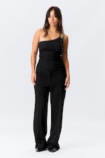 Black - Eyelet Detail Asymmetric Tank Top - 2