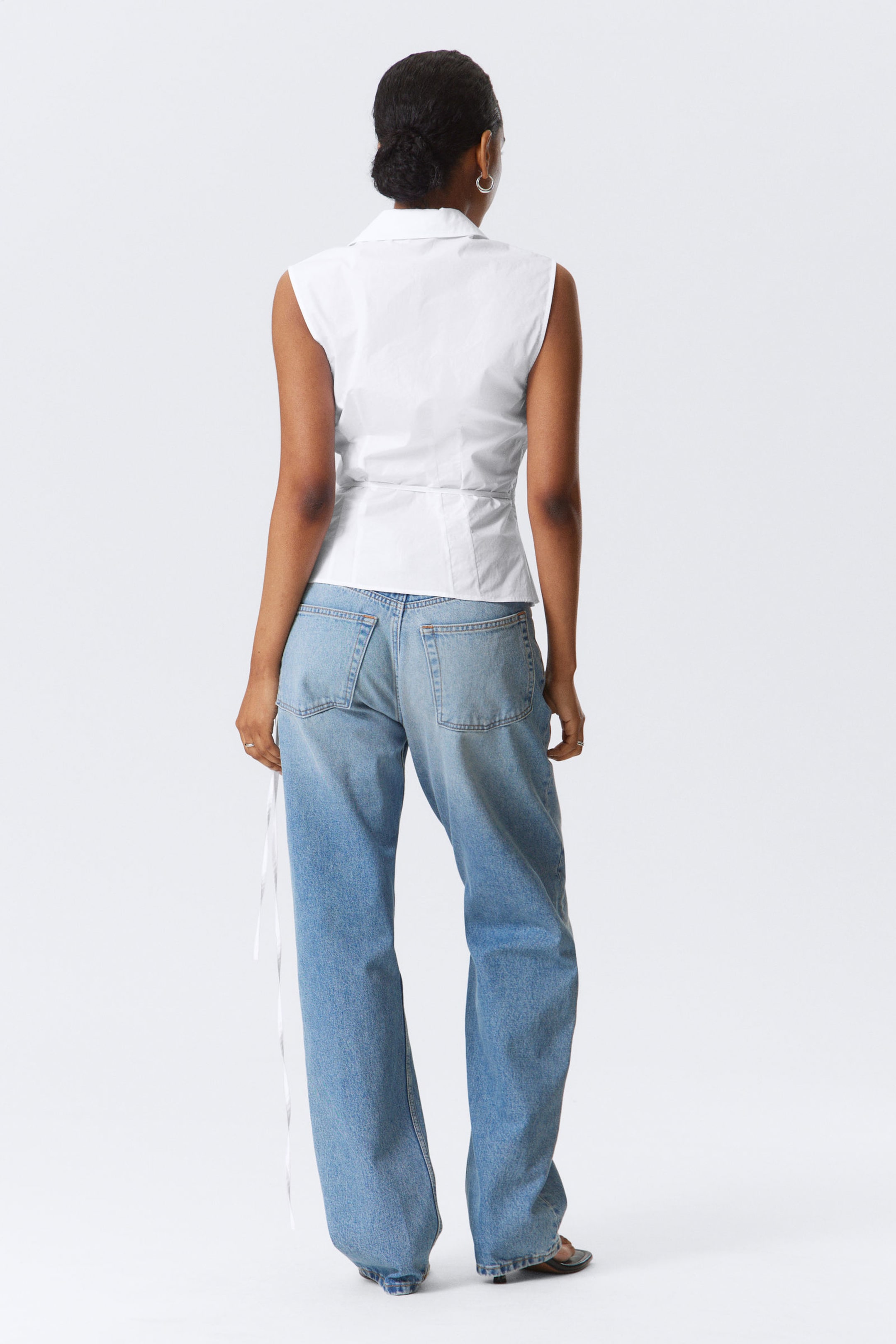 White - Sleeveless Cotton Wrap Top - 2