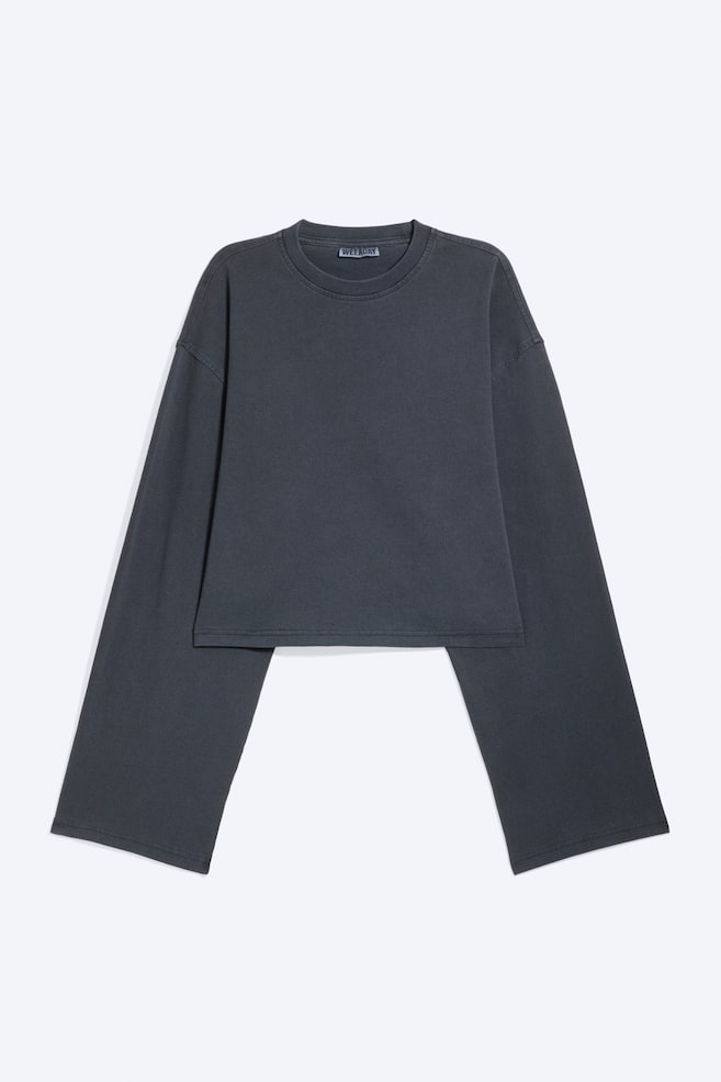 Krótki T-shirt oversize z długim rękawem - Washed Blue/Washed Red/Biały - 1