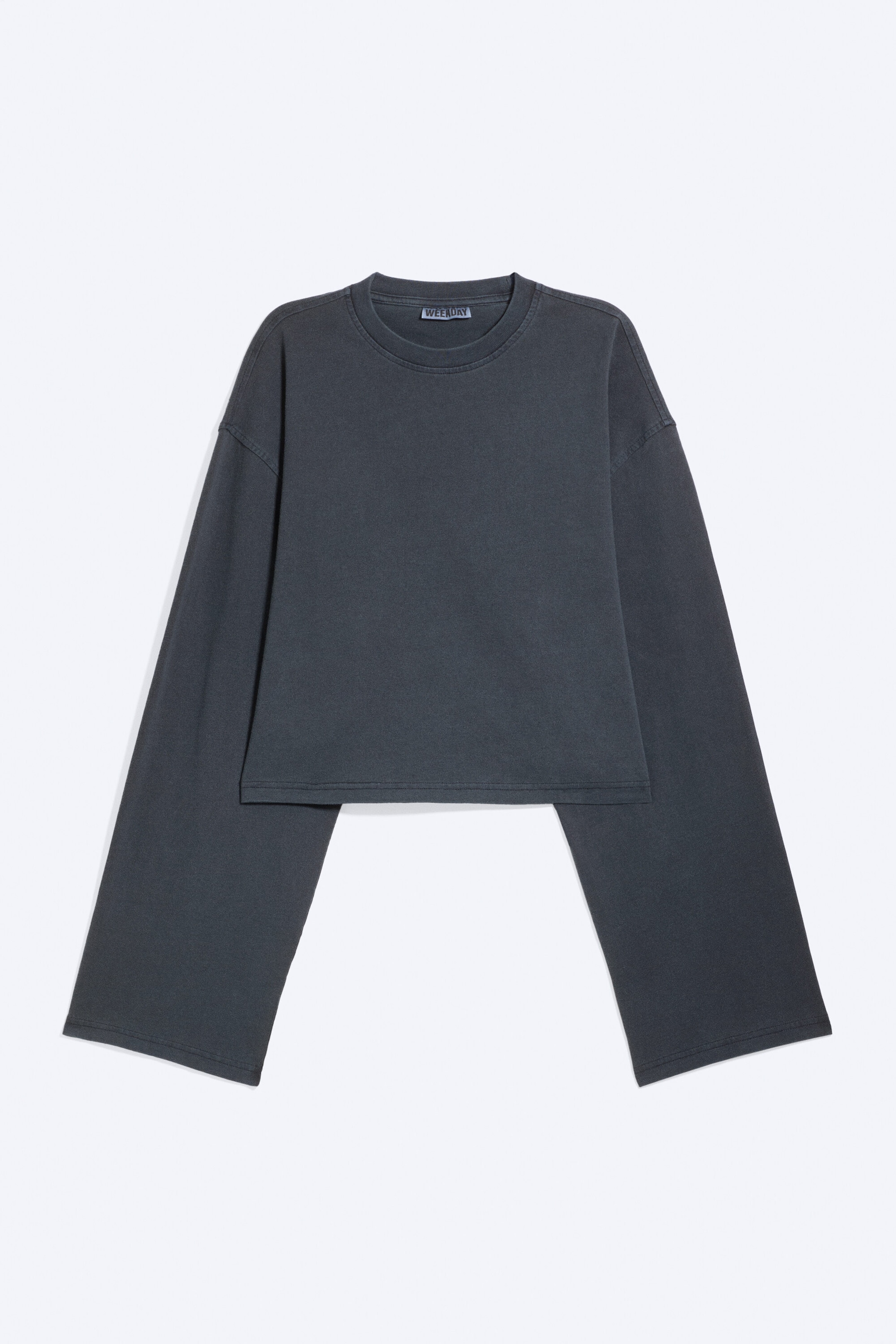 Washed Blue - Cropped Oversized Long-Sleeved T-shirt - 0