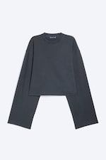 Washed Blue - Cropped Oversized Long-Sleeved T-shirt - 0