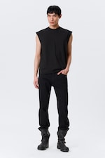 Black - Loose Fit Square Cotton Tank Top - 1