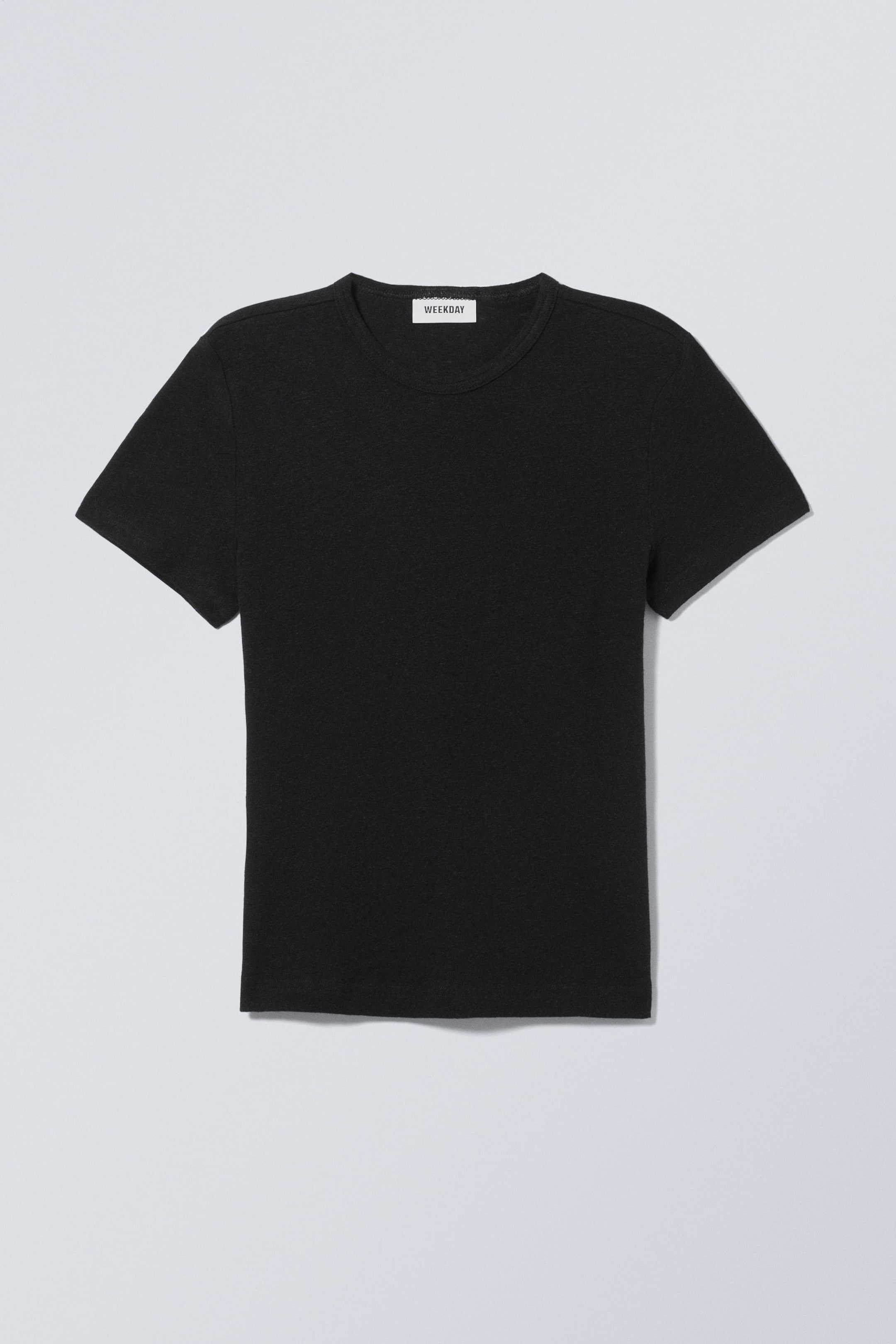 Zwart - Doorschijnend nauwsluitend T-shirt in linnenmix - 0