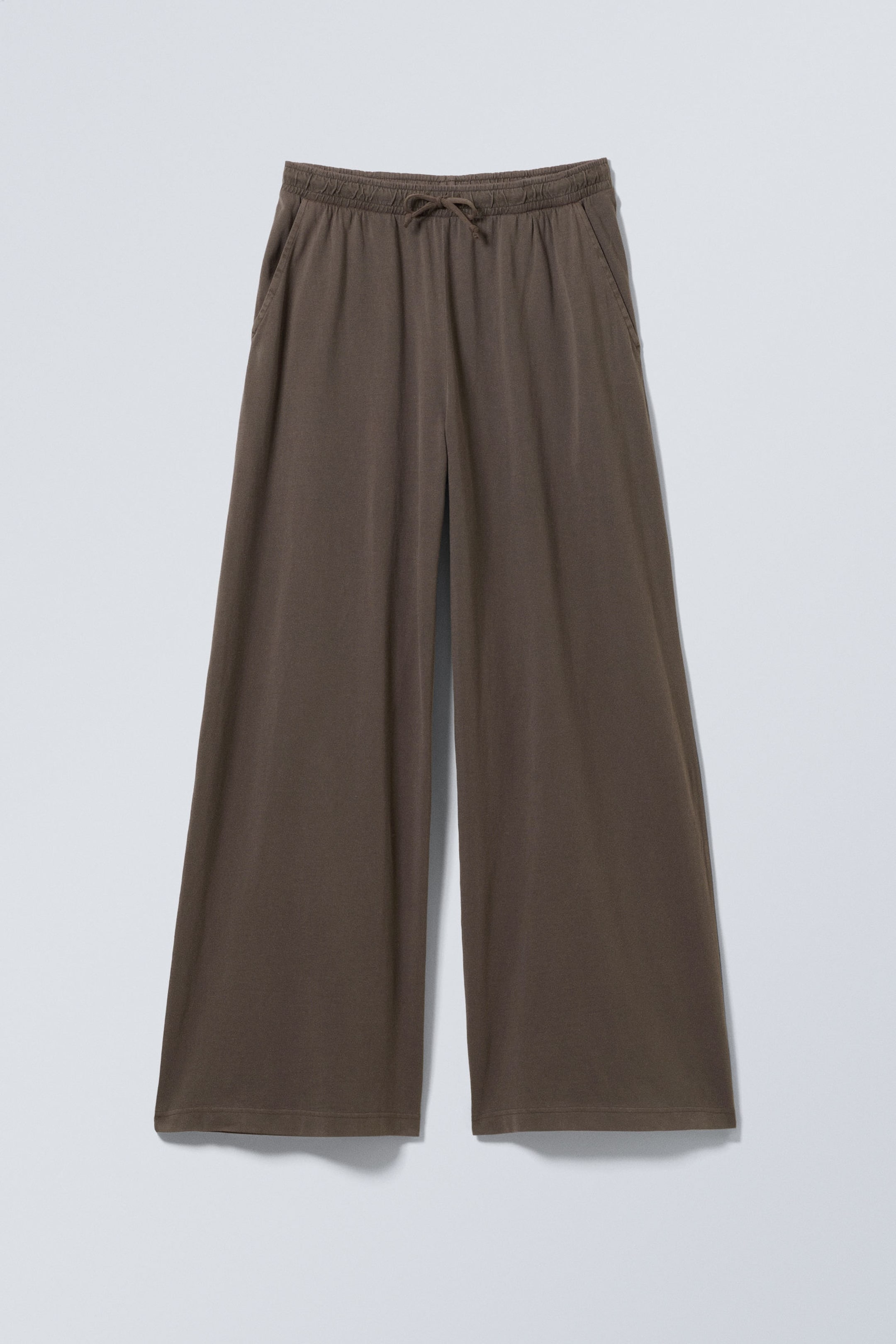 Washed Dark Brown - Loose Fit Wide Leg Jersey Trousers - 3