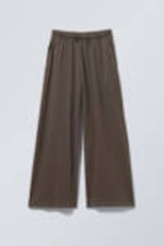 Washed Dark Brown - Loose Fit Wide Leg Jersey Trousers - 3
