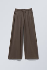 Washed Dark Brown - Loose Fit Wide Leg Jersey Trousers - 0