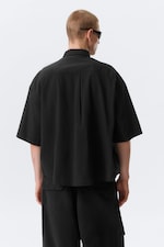 Zwart - Boxy katoenen overhemd met korte mouwen - 3