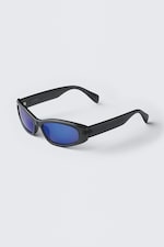 Dark Grey - Blue Lenses - Slide Curved Frame Unisex Sunglasses - 1