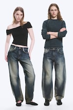 Laser Blue - Bleu moyen - Jean unisexe ample taille mi-haute jambes Barrel Nebula - 0