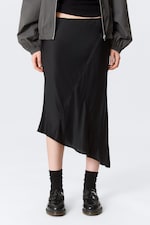 Black - Low Rise Satin Midi Skirt - 2