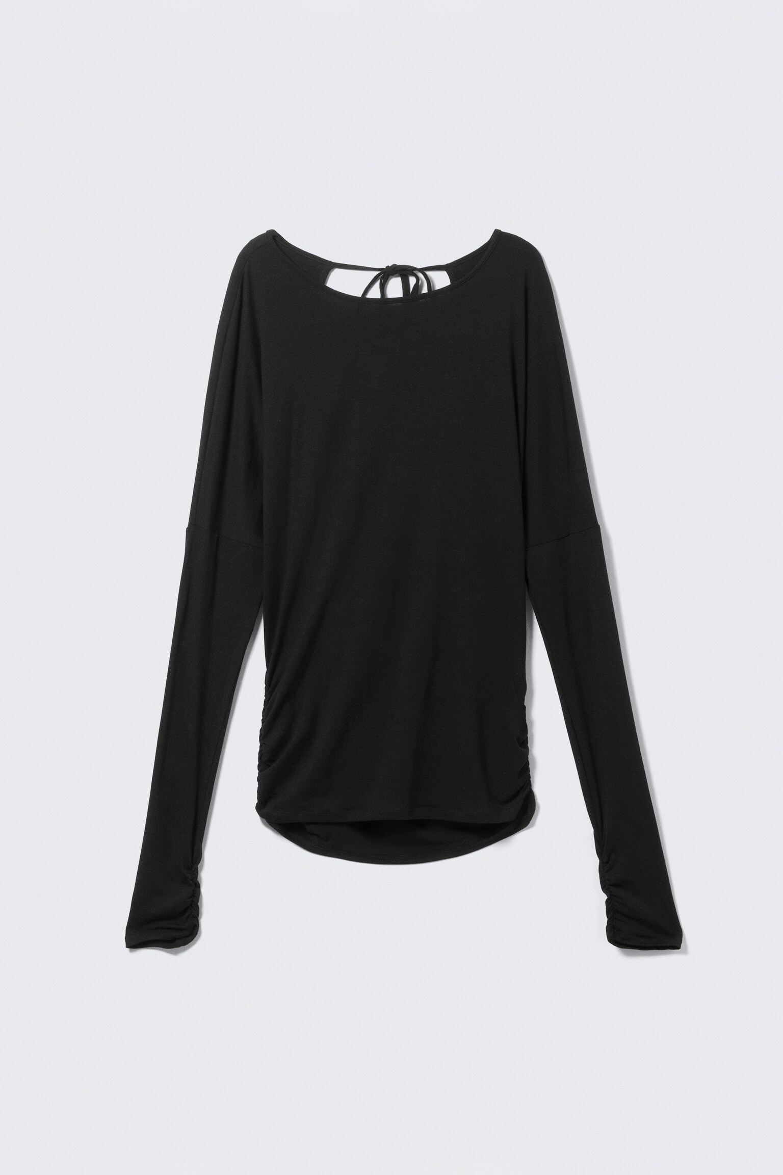 Long-Sleeved Open Back Top - Black/Burgundy - 2