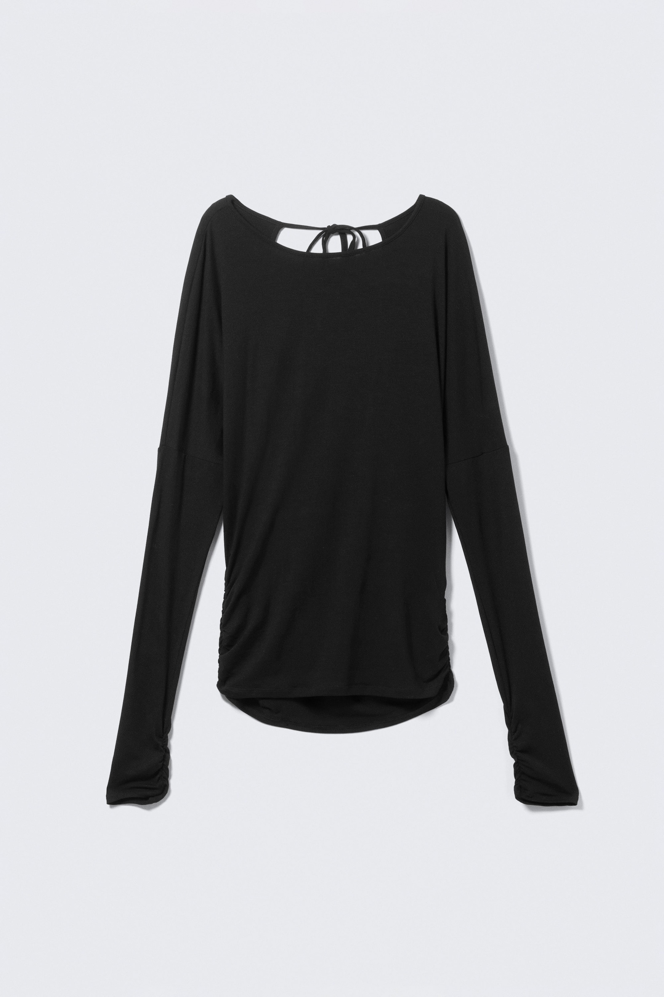 Black - Long-Sleeved Open Back Top - 3