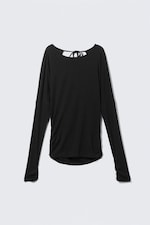 Black - Long-Sleeved Open Back Top - 3