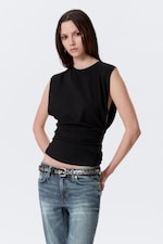 Schwarz - Tanktop mit Raffungen - 0