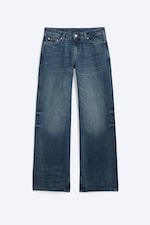 Sailor Blue - Medium Blue - Ample Low Rise Loose Wide Jeans - 0