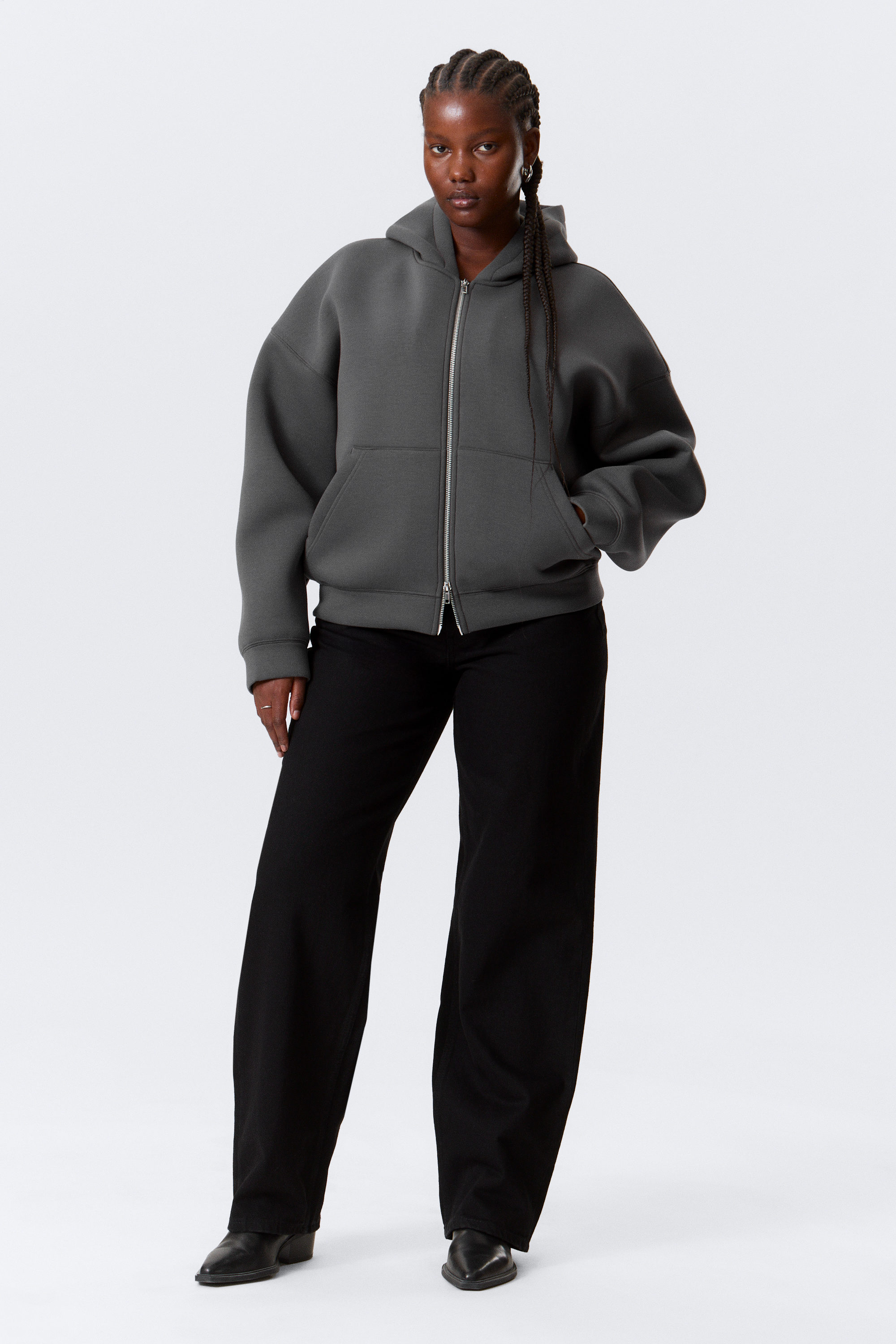 Mörkgrå - Oversized Scuba Zip-hoodie - 4