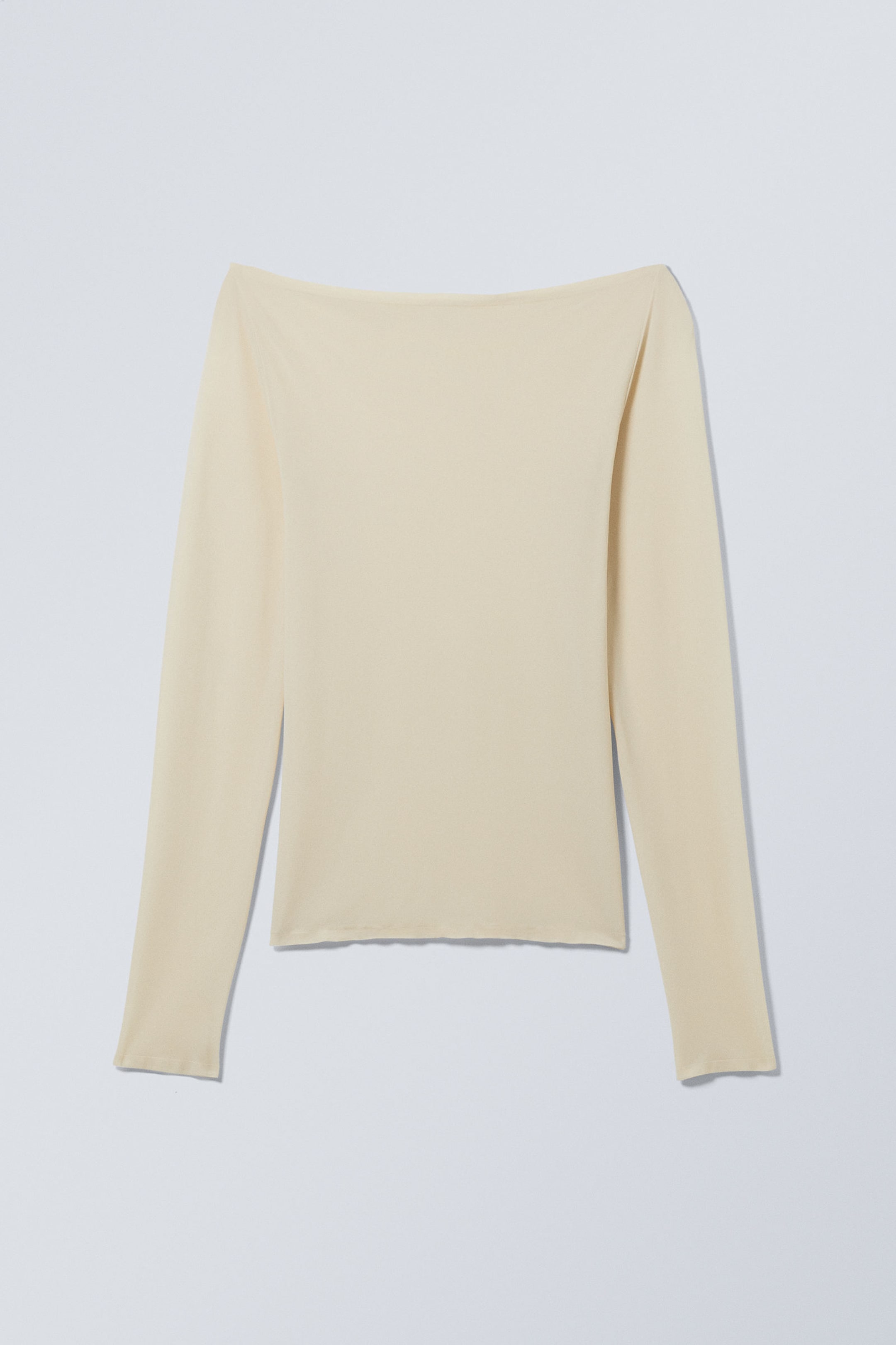 Light Beige - Sheer Boatneck Long Sleeve - 0