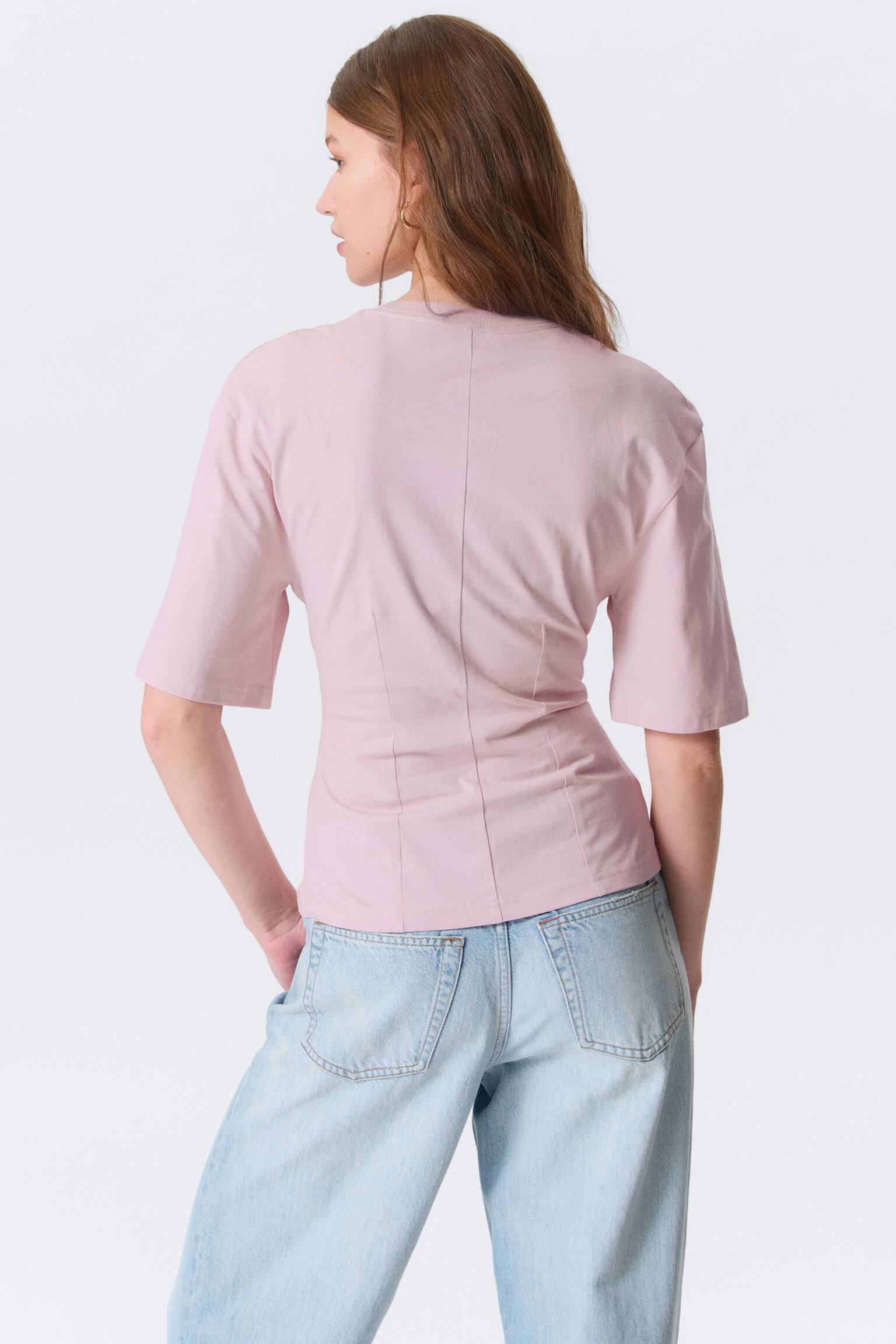 Fitted Dart Detail T-shirt - Lichtroze/Licht kakigroen/Wit - 4