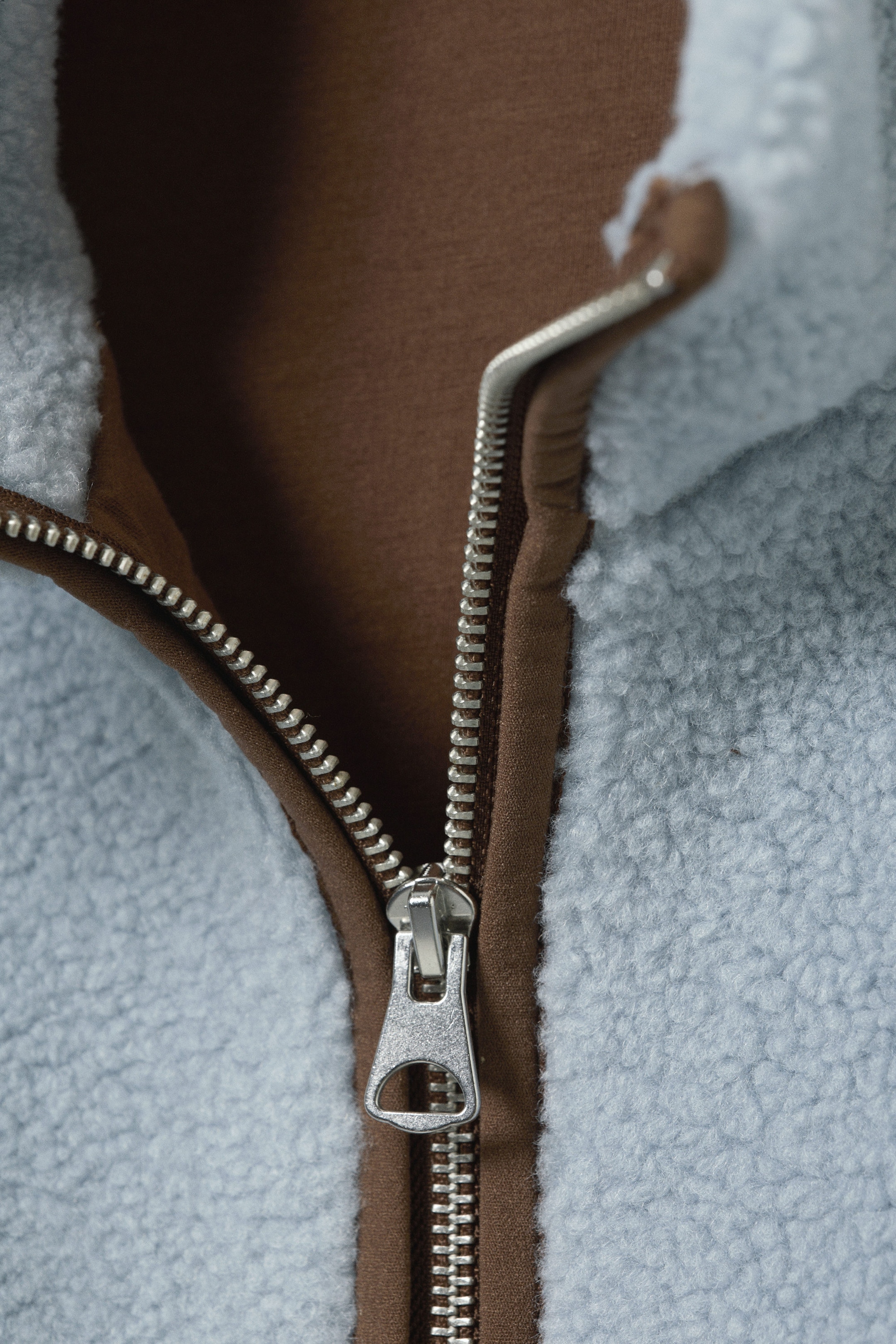 Light Blue - Brown Lining - Relaxed Pile Fleece Jacket - 5