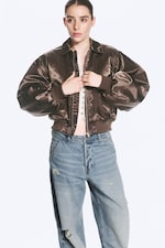Dark Brown - YULIA B LOOSE NYLON BOMBER JACKET - 1
