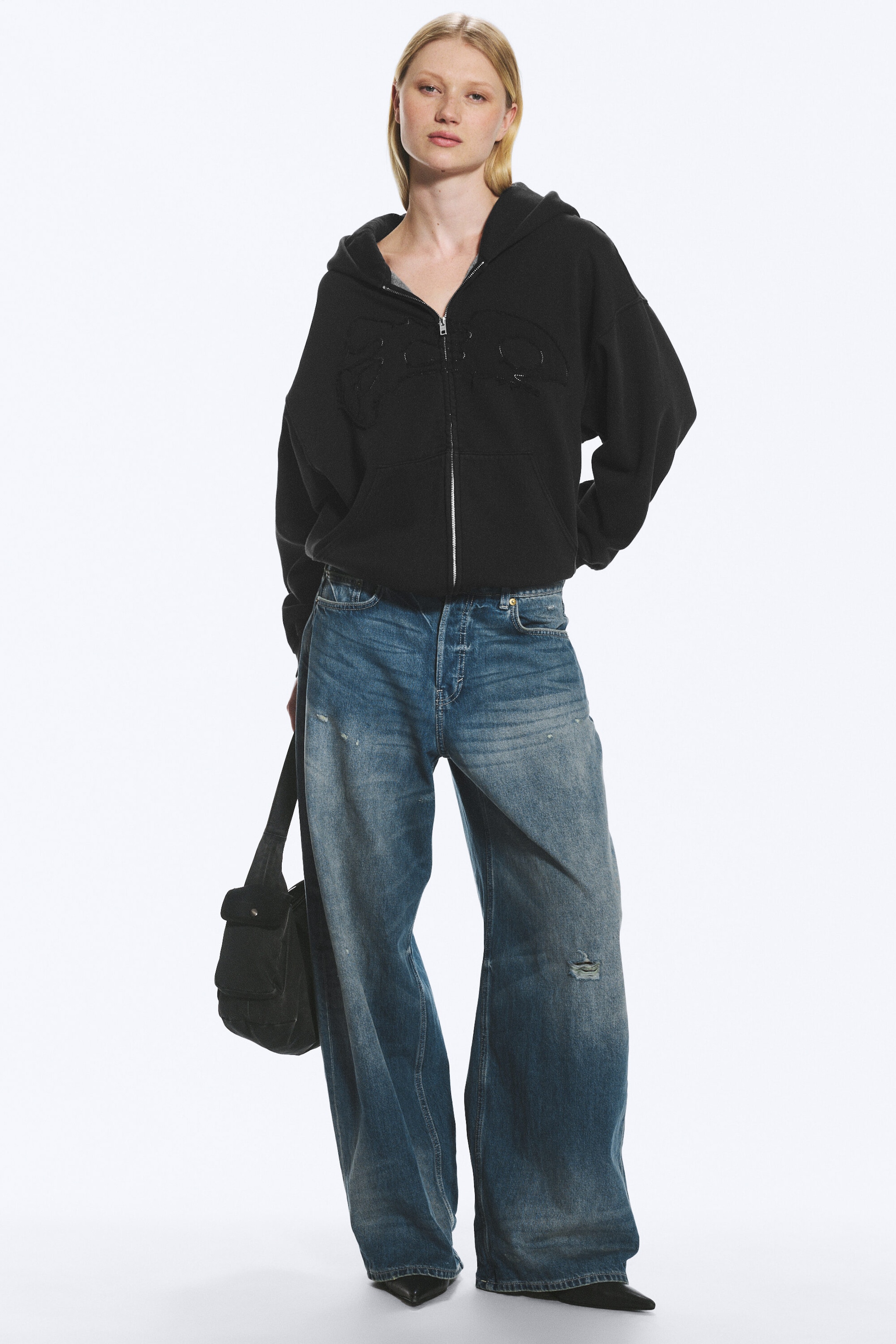 Dunkelblau - Hoodie mit Kontrastnähten - 2