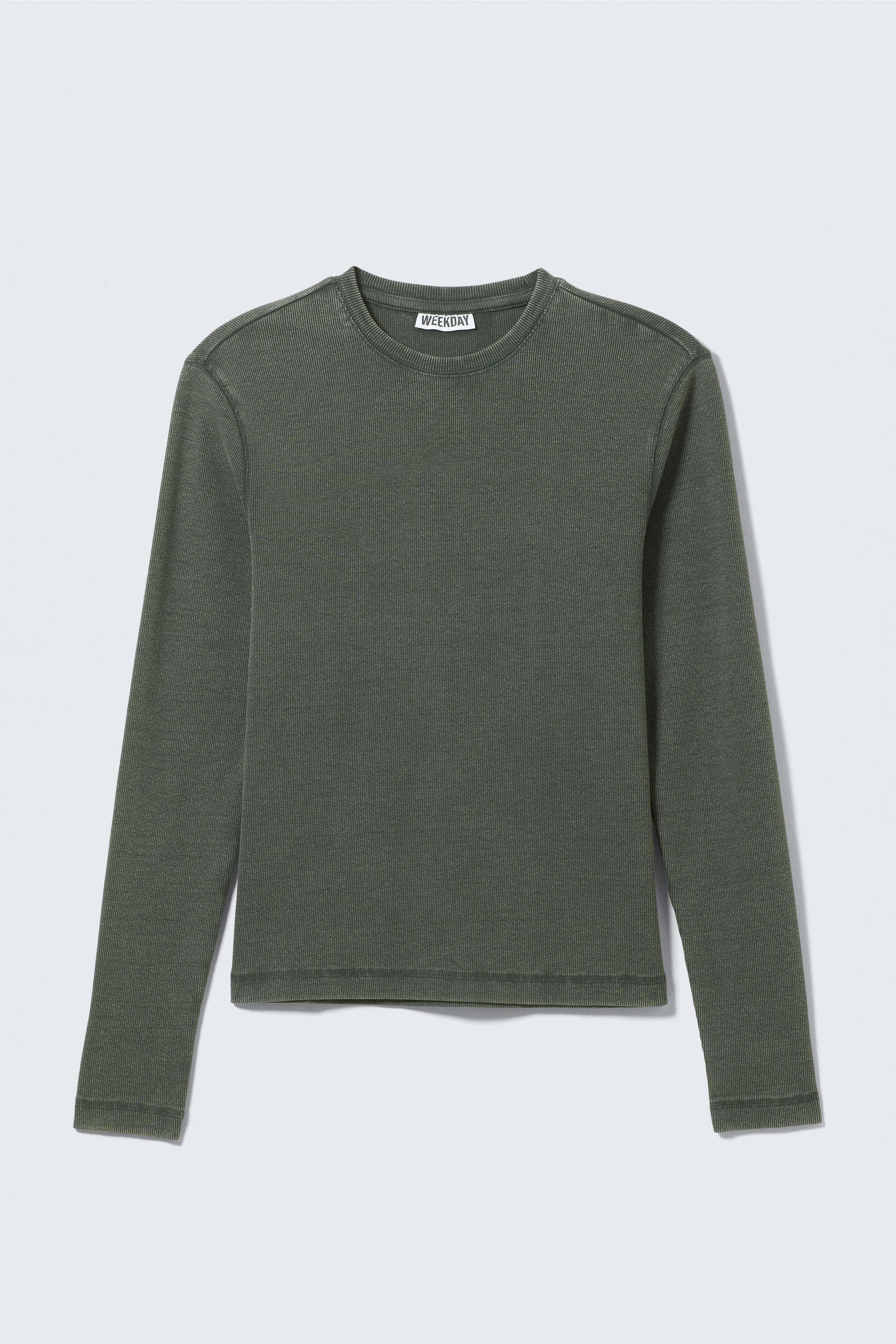 Ribbed Long-Sleeved T-shirt - Dark Green/Grey & Blue Dragon Print
