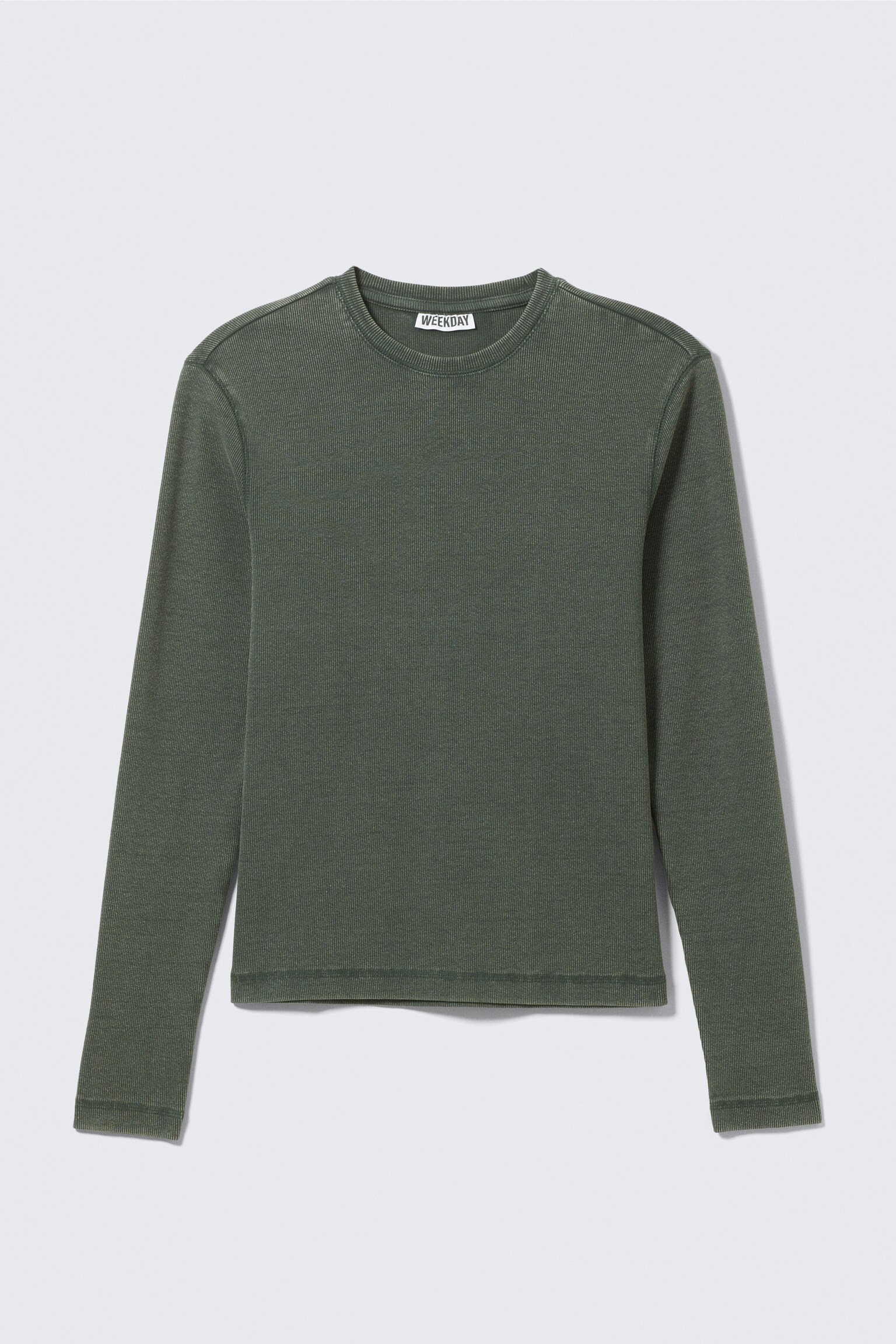 Ribbed Long-Sleeved T-shirt - Dark Green/Grey & Blue Dragon Print - 2