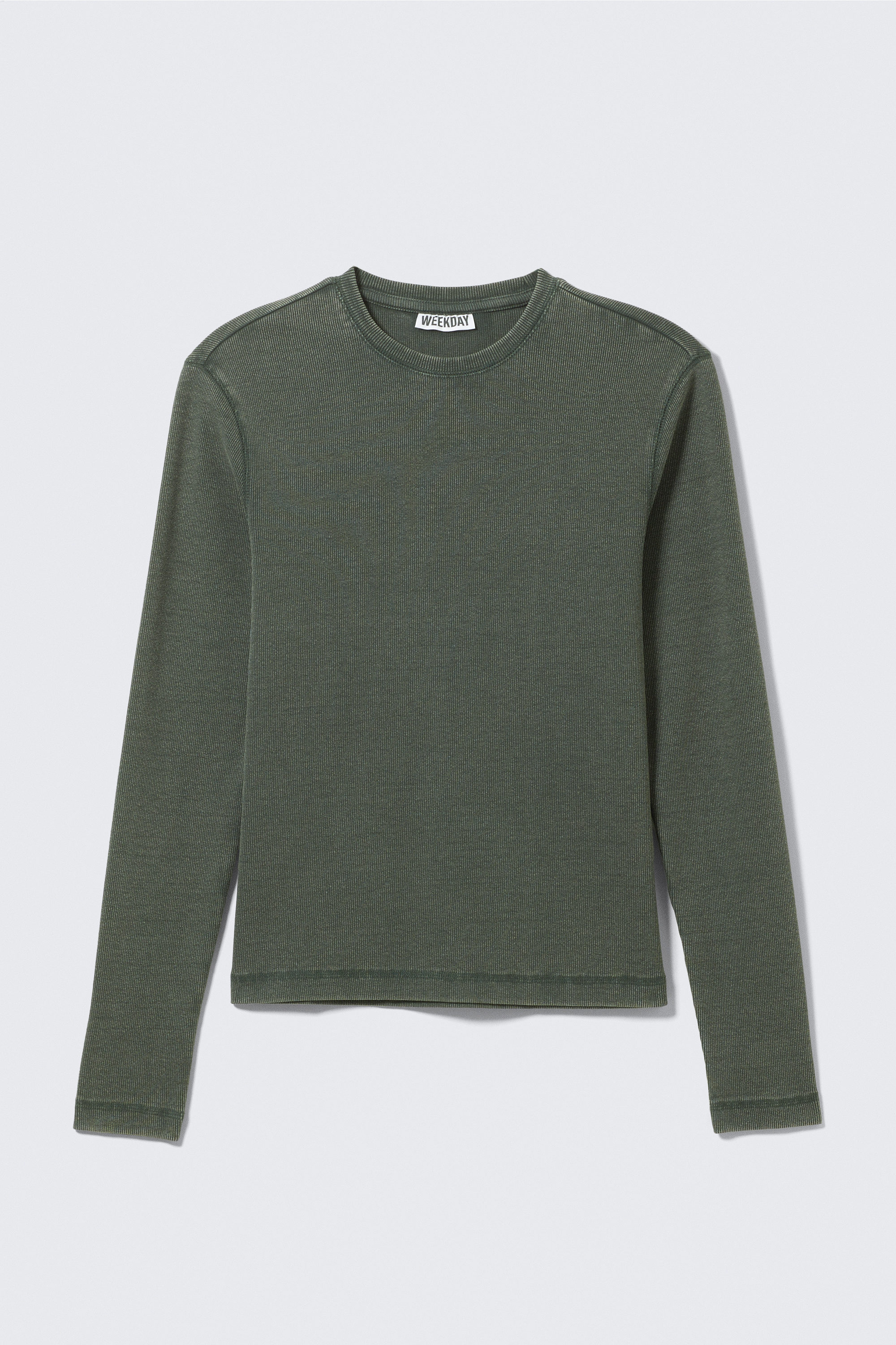 Dark Green - Ribbed Long-Sleeved T-shirt - 1