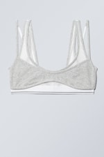 Lichtgrijs gemêleerd en wit - Gelaagde beha van katoenmesh - 0
