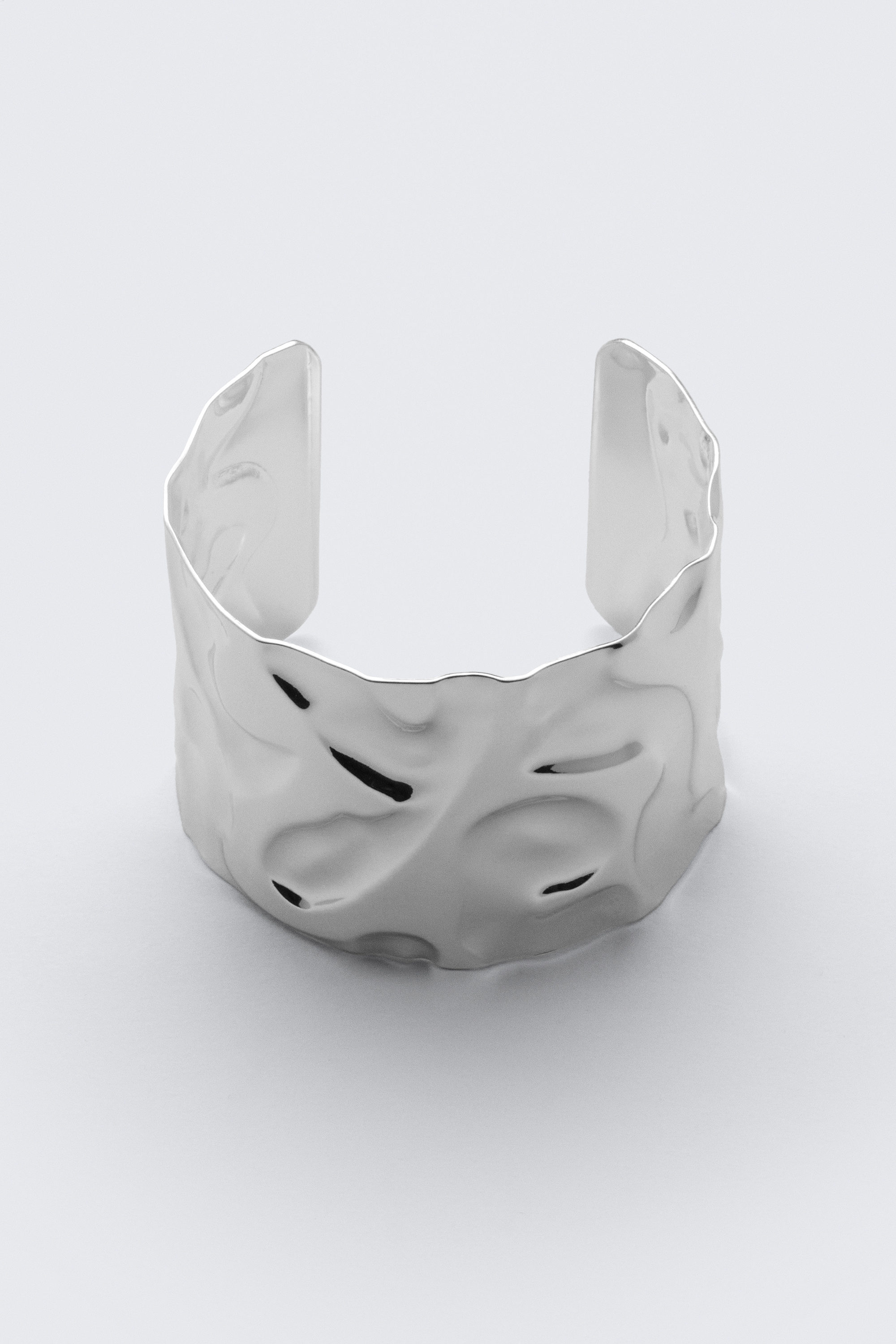 Silver - Wide Hammered Bangle - 1