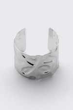 Silver - Wide Hammered Bangle - 1