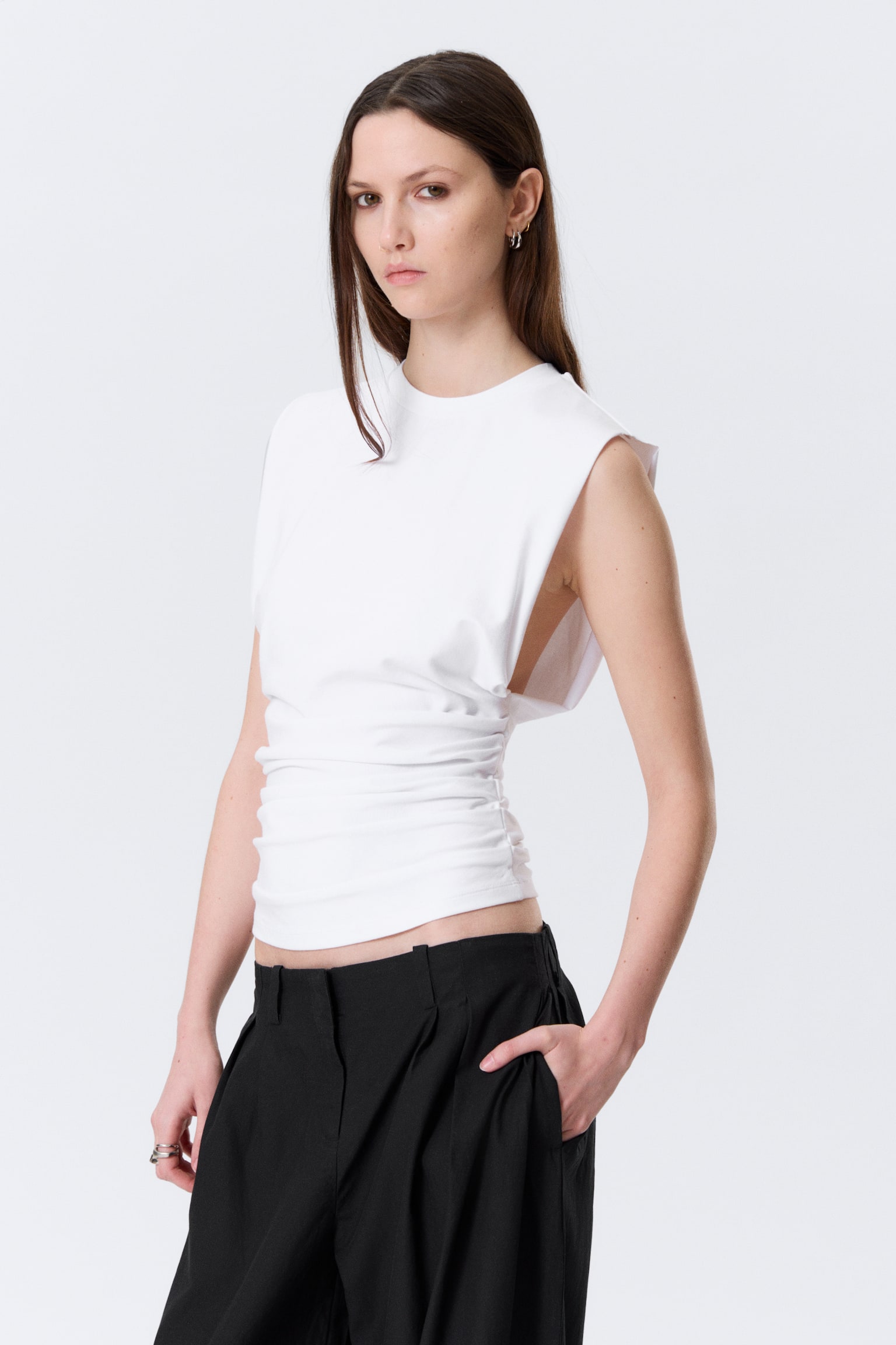 Tanktop mit Raffungen - Weiß/Schwarz - 1