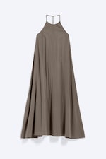 Dunkles Graubraun - Kleid mit Wasserfallausschnitt und A-Linie - 3