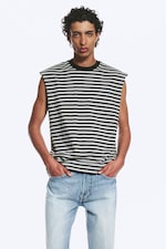 Grau/Schwarz gestreift - Lockeres, quadratisches Baumwoll-Tanktop - 0