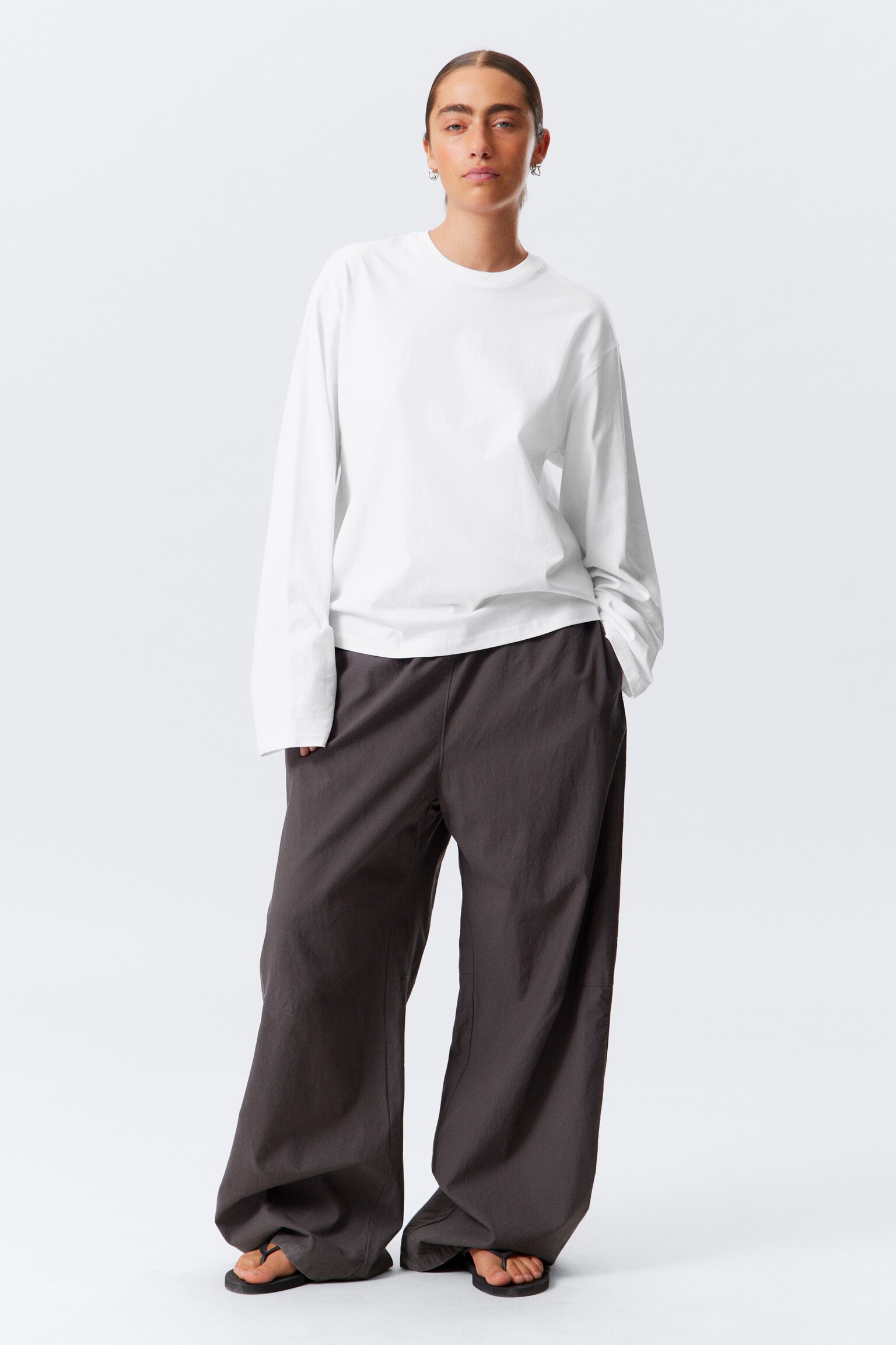 Long-Sleeved Boxy Cotton T-shirt - White/Fehér/Black - 6