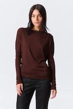 Burgundy - Langärmliges Top mit offenem Rücken - 0