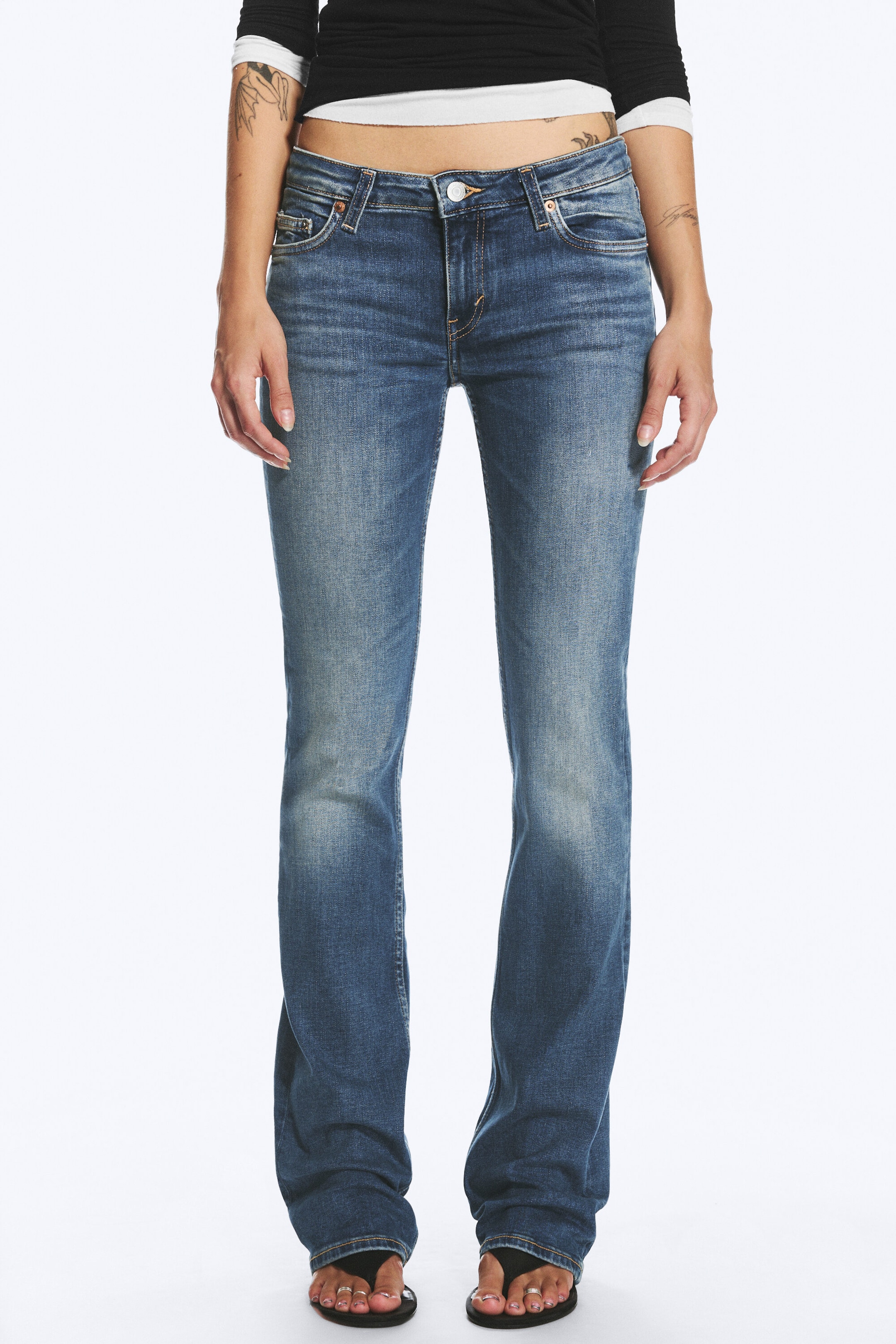 Seahorse Blue - Mittelblau - Luna Low Waist Skinny Bootcut Jeans - 1